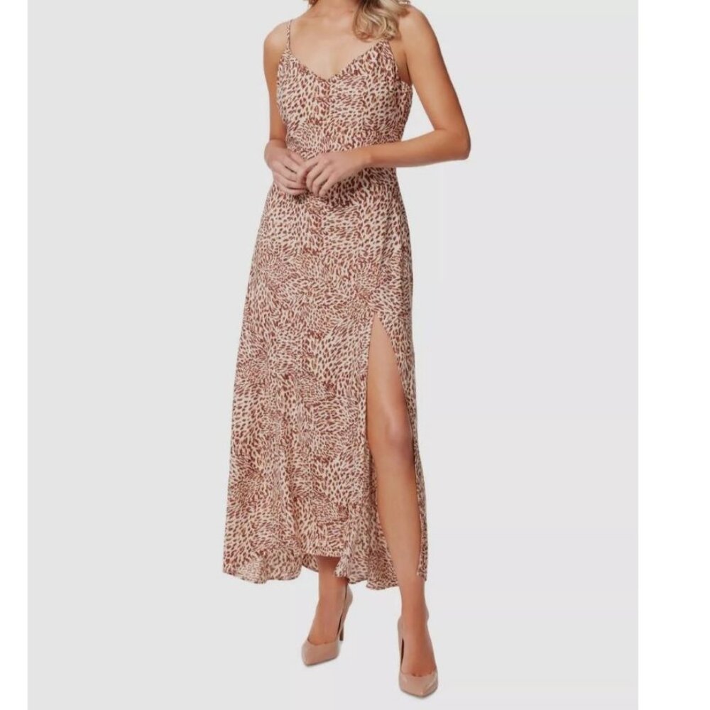 $90 Jessica Simpson Women's Brown Leopard Print V Neck Slip Maxi Dress Size M
